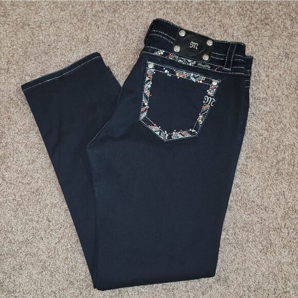 Miss Me Mid-Rise Easy Skinny Dark Blue Jeans w/ Embellished Pockets Size 33 x 31 - Picture 13 of 13